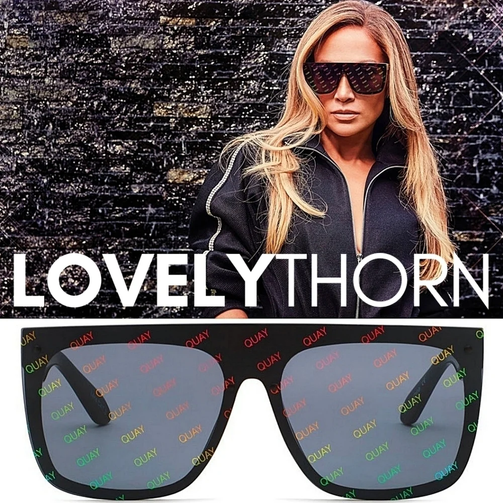 QUAY // ltd ed jlo collab rimless smoke lens rainbow watermark shield sunglasses